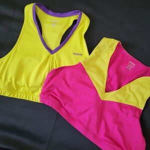 Reebok Women's XL Sports Bras Yellow Pink Purple Vintage 80s Neon Gym Top Run